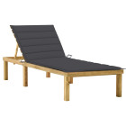 Transat chaise longue bain de soleil lit de jardin terrasse meuble d'extérieur avec coussin anthracite bois de pin imprégné helloshop26 02_0012282