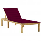 Chaise longue avec coussin bordeaux bois de pin imprégné
