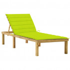 Chaise longue avec coussin vert vif bois de pin imprégné