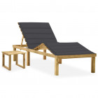 Chaise longue de jardin avec table et coussin pin imprégné