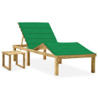 Transat chaise longue bain de soleil lit de jardin terrasse meuble d'extérieur avec table et coussin pin imprégné helloshop26 02_0012659