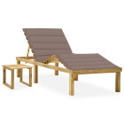Transat chaise longue bain de soleil lit de jardin terrasse meuble d'extérieur avec table et coussin pin imprégné helloshop26 02_0012669