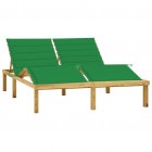 Chaise longue double et coussins vert bois de pin imprégné