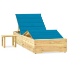 Transat chaise longue bain de soleil lit de jardin terrasse meuble d'extérieur 198 cm avec table et coussin pin imprégné helloshop26 02_0012677