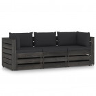 Canapé de jardin 3 places avec coussins bois imprégné de gris noir
