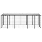 Chenil extérieur cage enclos parc animaux chien 330 x 110 x 110 cm acier noir et gris  02_0000525