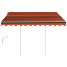 Auvent manuel rétractable avec poteaux 3,5x2,5 m orange marron