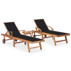 Lot de 2 transats chaise longue bain de soleil lit de jardin terrasse meuble d'extérieur avec table et coussin bois de teck solide helloshop26 02_0012082