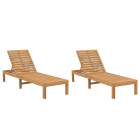 Lot de 2 transats chaise longue bain de soleil lit de jardin terrasse meuble d'extérieur bois de teck solide helloshop26 02_0012142