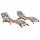Chaises longues 2 pcs avec coussins bois d'acacia solide