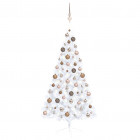 Demi-arbre de noël artificiel avec led et boules blanc 150 cm