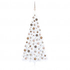  Demi-arbre de Noël artificiel avec LED et boules Blanc 240 cm