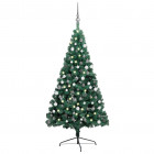  Demi-arbre de Noël artificiel avec LED et boules Vert 120 cm