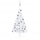  Demi-arbre de Noël artificiel avec LED et boules Blanc 120 cm