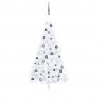  Demi-arbre de Noël artificiel avec LED et boules Blanc 150 cm
