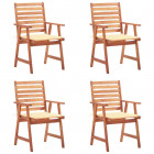 Chaises à dîner d'extérieur 4 pcs avec coussins acacia massif