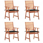 Chaises à dîner d'extérieur 4 pcs avec coussins acacia massif