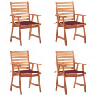 Chaises à dîner d'extérieur 4 pcs avec coussins acacia massif