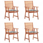 Chaises à dîner d'extérieur 4 pcs avec coussins acacia massif