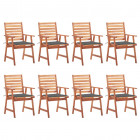 Chaises à dîner d'extérieur 8 pcs avec coussins acacia massif