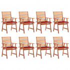 Chaises à dîner d'extérieur 8 pcs avec coussins acacia massif