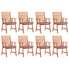 Chaises à dîner d'extérieur 8 pcs avec coussins acacia massif