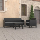 Salon de jardin 3 pcs avec coussins pp rotin anthracite