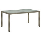 Table de jardin 150x90x75 cm verre trempé et poly rotin gris