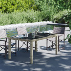 Table de jardin 150x90x75 cm verre trempé/résine tressée beige