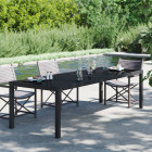 Table de jardin noir 250x100x75 cm verre trempé et poly rotin