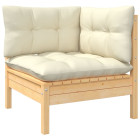 Canapé d'angle de jardin avec coussins crème bois de pin massif