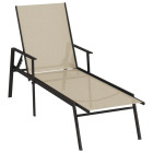 Transat chaise longue bain de soleil lit de jardin terrasse meuble d'extérieur acier et tissu textilène crème helloshop26 02_0012248