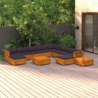 Salon de jardin 12 pcs avec coussins bois d'acacia solide
