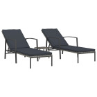 Lot de 2 transats chaise longue bain de soleil lit de jardin d'extérieur avec table résine tressée - Couleur au choix
