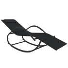Transat chaise longue bain de soleil lit de jardin terrasse meuble d'extérieur à bascule noir acier et textilène helloshop26 02_0012974