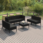 Salon de jardin 8 pcs avec coussins résine tressée noir