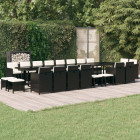 Ensemble à dîner de jardin coussins 21 pcs noir résine tressée