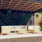 Salon de jardin 8 pcs avec coussins crème bois de pin massif