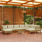 Salon de jardin 10 pcs avec coussins marron miel bois de pin