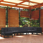 Salon de jardin 8 pcs avec coussins noir bois de pin solide