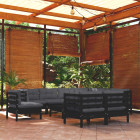 Salon de jardin 10 pcs avec coussins noir bois de pin solide