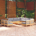 Salon de jardin 12 pcs avec coussins gris bois de pin massif