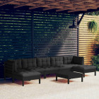 Salon de jardin 8 pcs avec coussins noir bois de pin + table basse