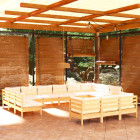 Salon de jardin 13 pcs avec coussins crème bois de pin