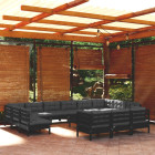 Salon de jardin 14 pcs avec coussins noir bois de pin