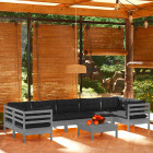 Salon de jardin 8 pcs avec coussins bois de pin - Couleur au choix