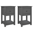 Tables de chevet 2 pcs gris 40x35x61,5 cm bois de pin massif