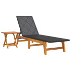 Transat chaise longue bain de soleil lit de jardin terrasse meuble d'extérieur avec table résine tressée et bois massif d'acacia helloshop26 02_0012692