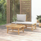 Salon de jardin 3 pcs avec coussins gris clair bambou