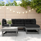 Salon de jardin 5 pcs avec coussins gris bois massif